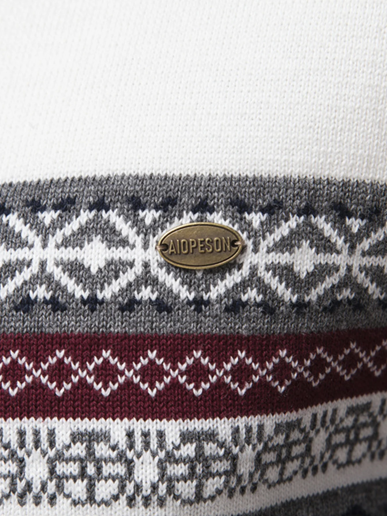 Kontrast Geometrischer Jacquard Pullover mit Viertel-Reißverschluss - Image 8