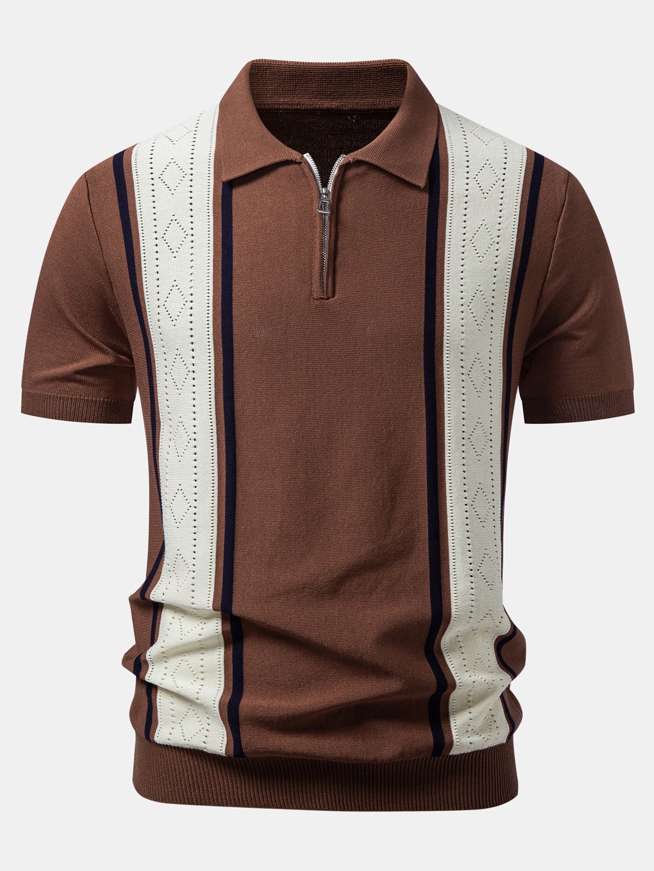 Contrast Geometric Zipper Knit Polo