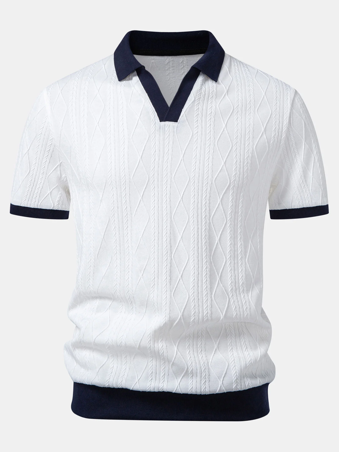 Contrast Geometry Jacquard Knit Polo