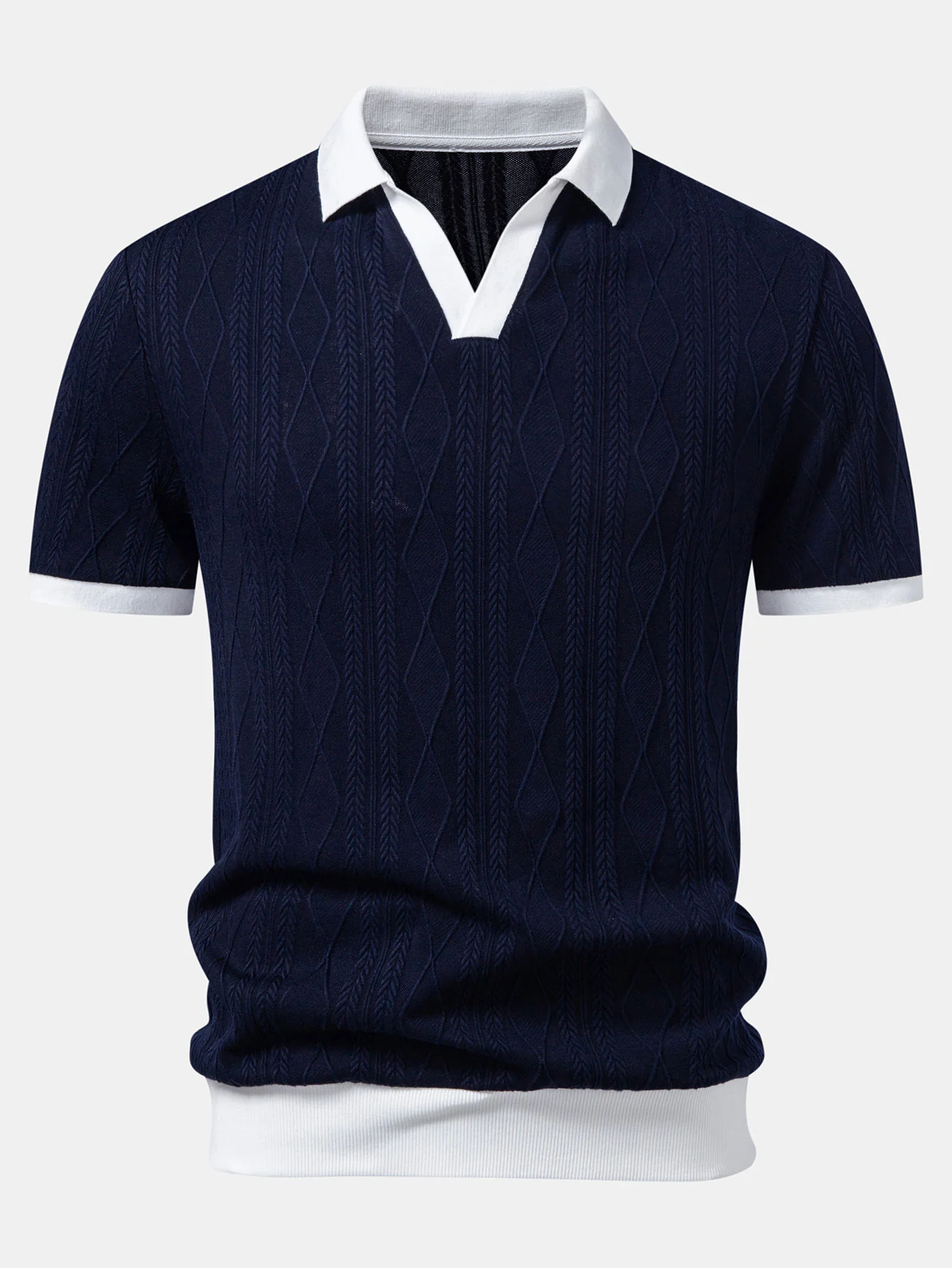 Contrast Geometry Jacquard Knit Polo - Image 3