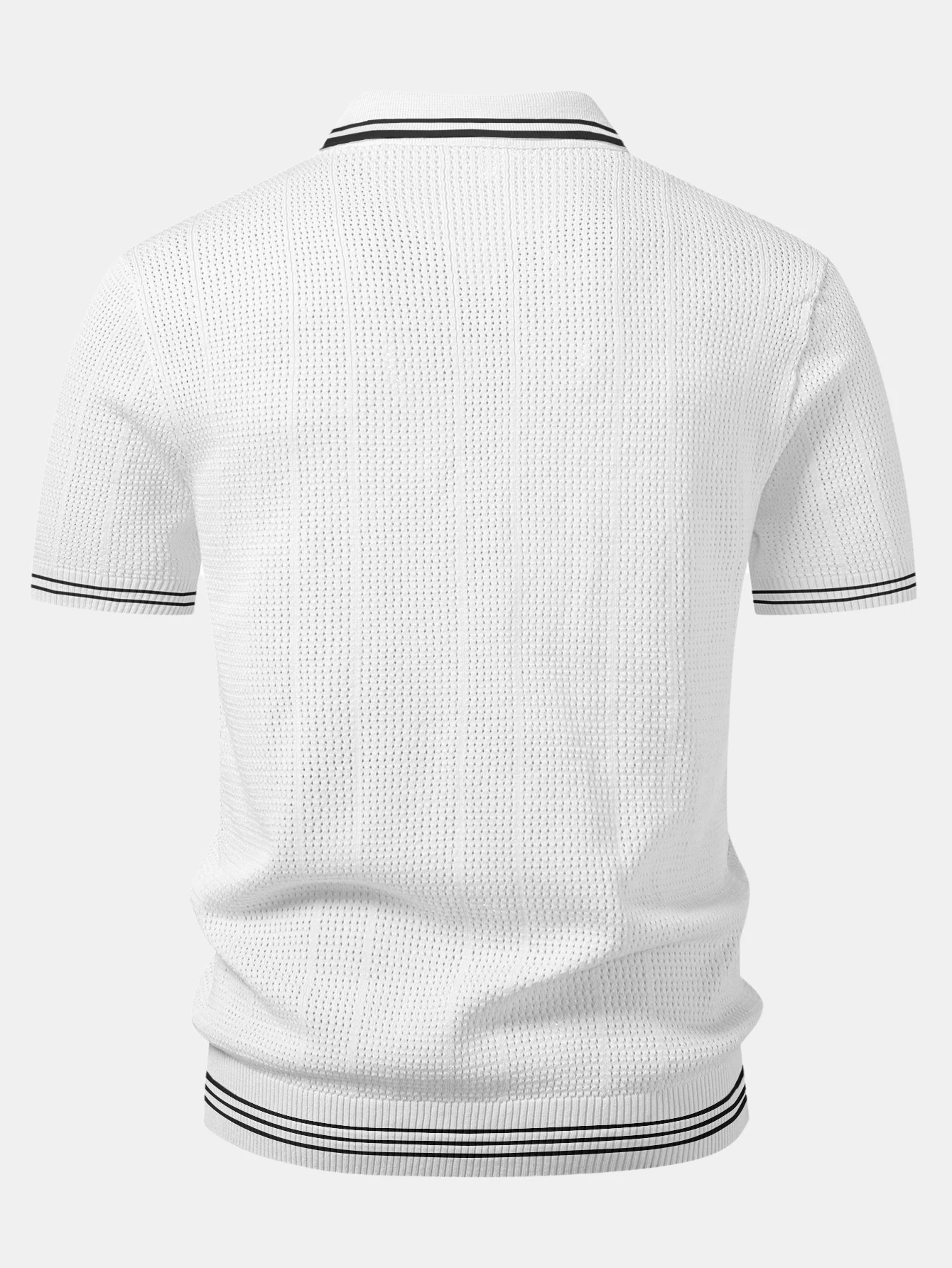 Contrast Johnny Collar Open Knit Polo - Image 2