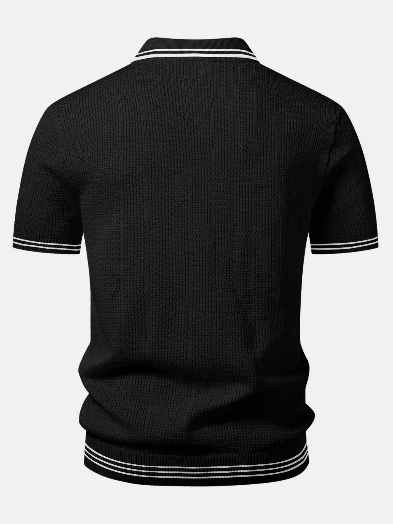 Contrast Johnny Collar Open Knit Polo - Image 4