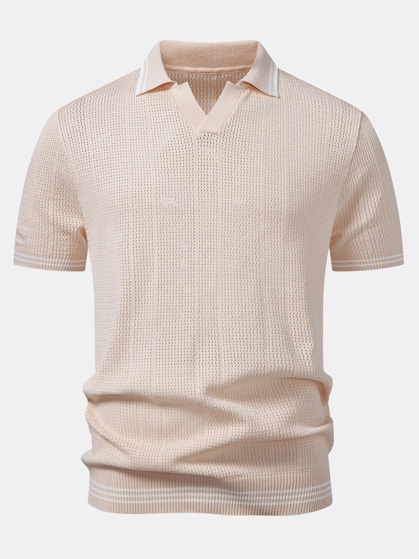 Contrast Johnny Collar Open Knit Polo - Image 5