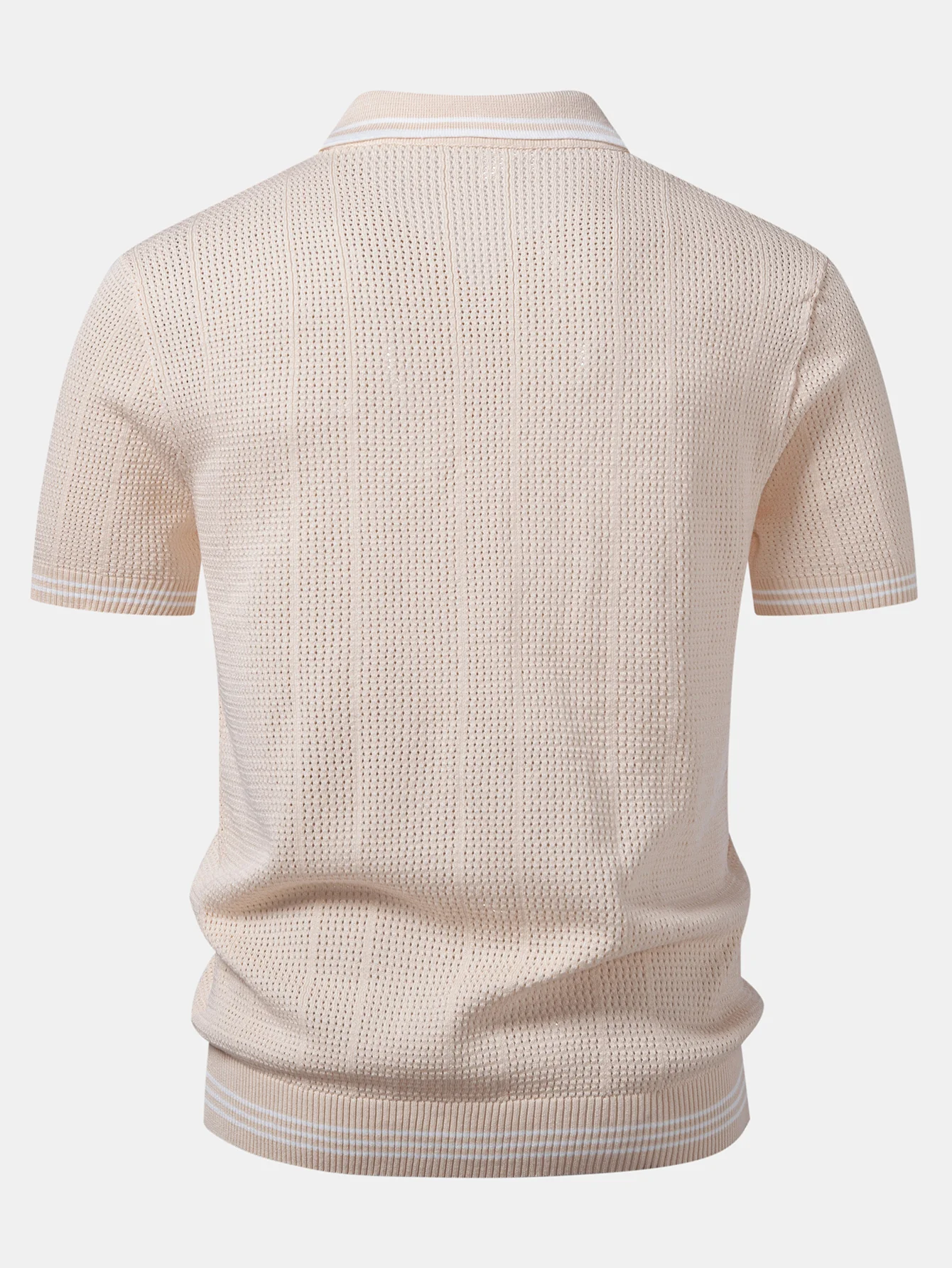 Contrast Johnny Collar Open Knit Polo - Image 6