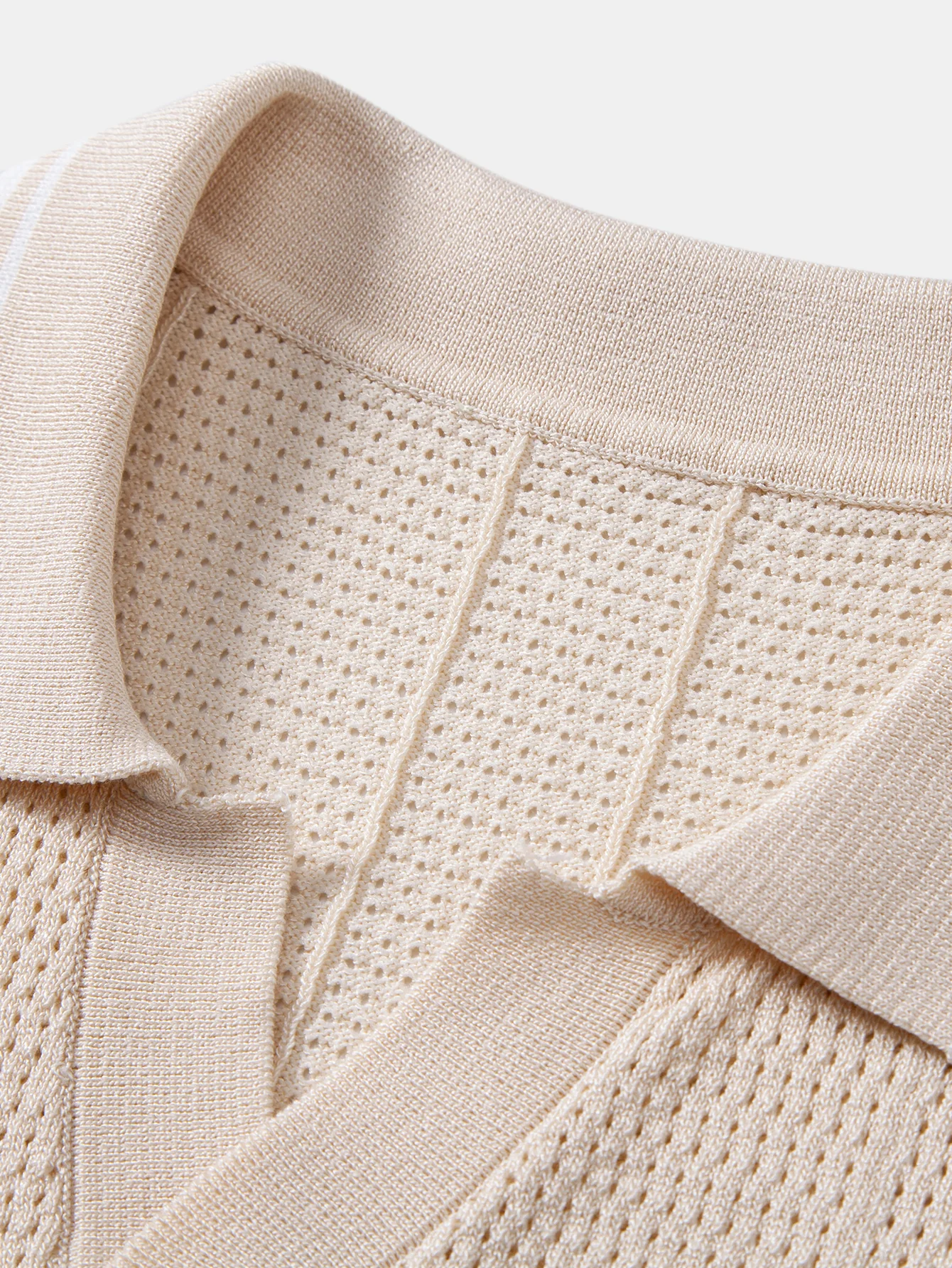 Contrast Johnny Collar Open Knit Polo - Image 7