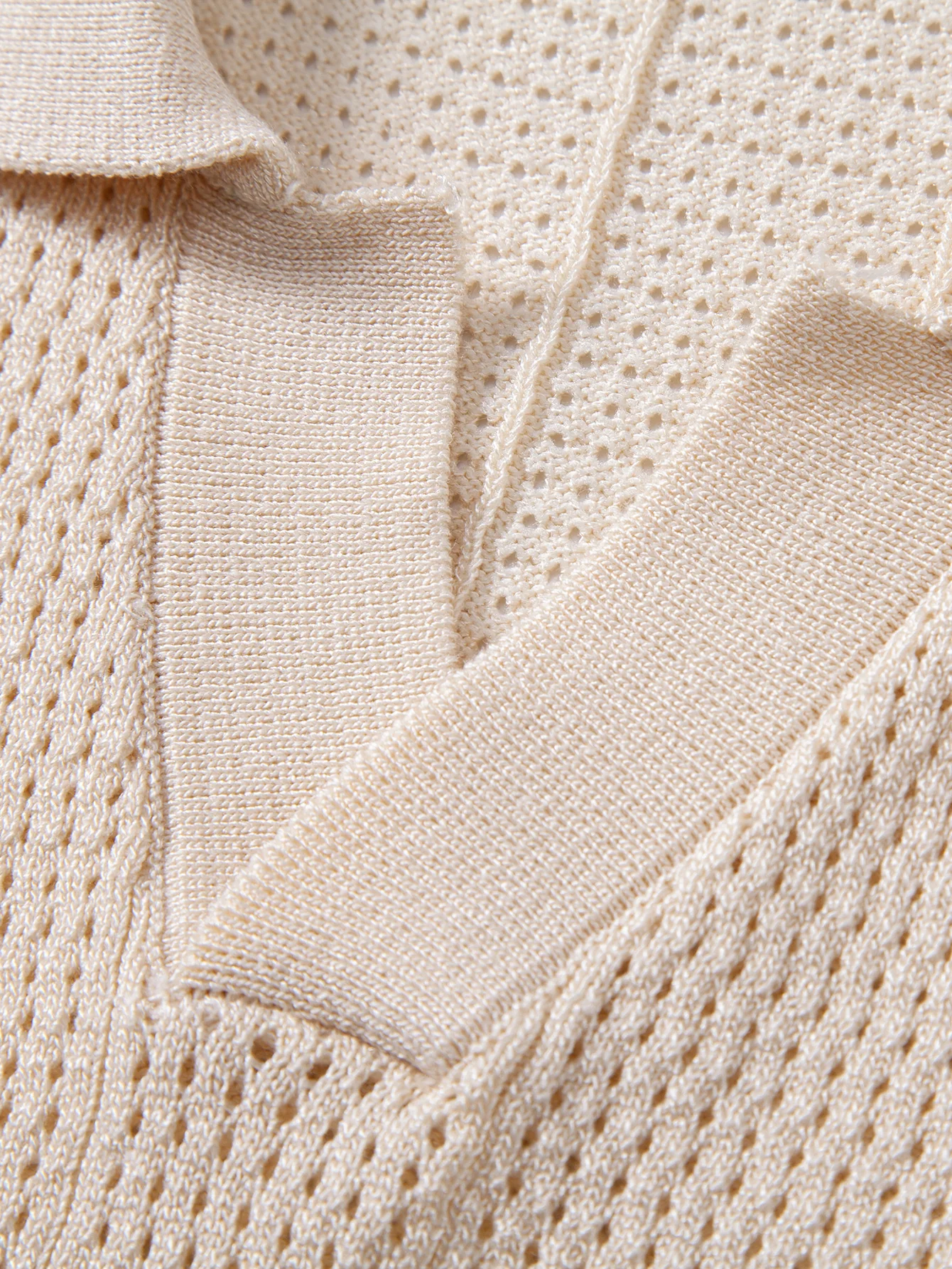 Contrast Johnny Collar Open Knit Polo - Image 8