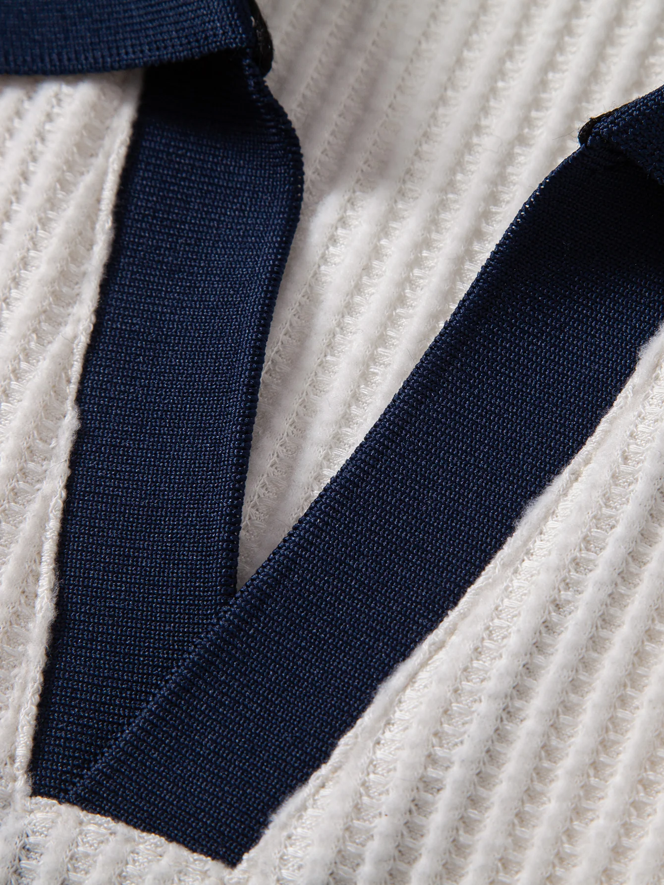 Contrast Knit Waffle Johnny Collar Polo & Slim Fit Tapered Trousers - Image 19