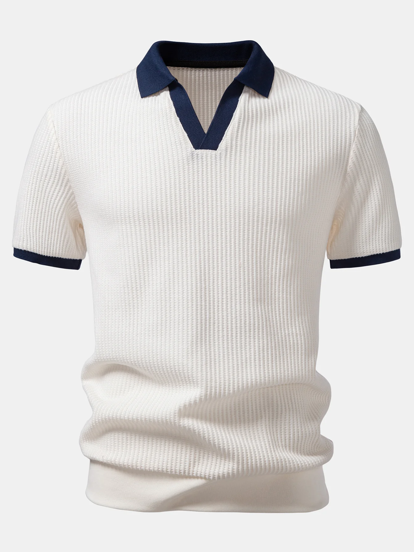 Contrast Knit Waffle Johnny Collar Polo & Slim Fit Tapered Trousers - Image 4