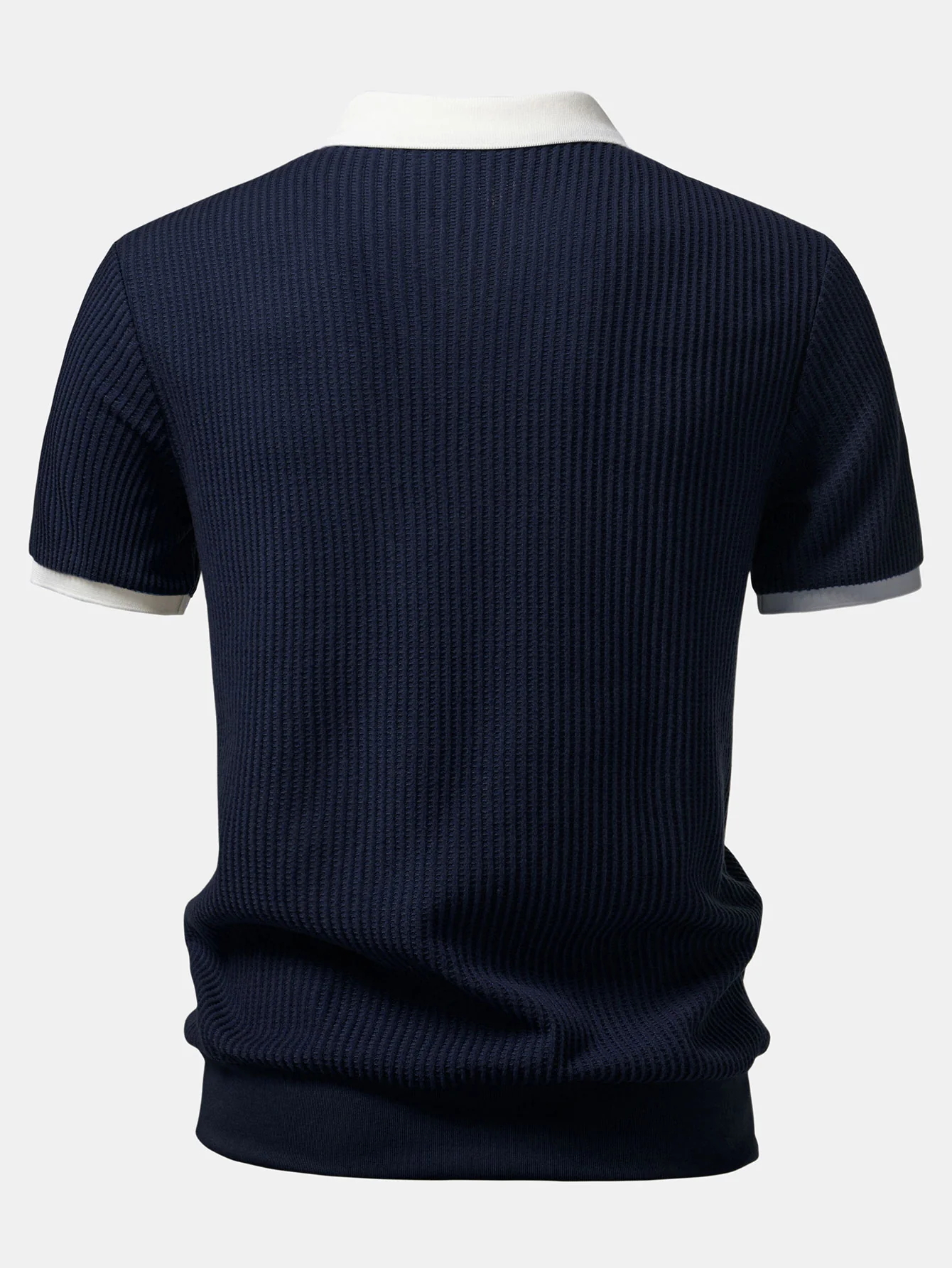 Contrast Knit Waffle Johnny Collar Polo & Slim Fit Tapered Trousers - Image 7