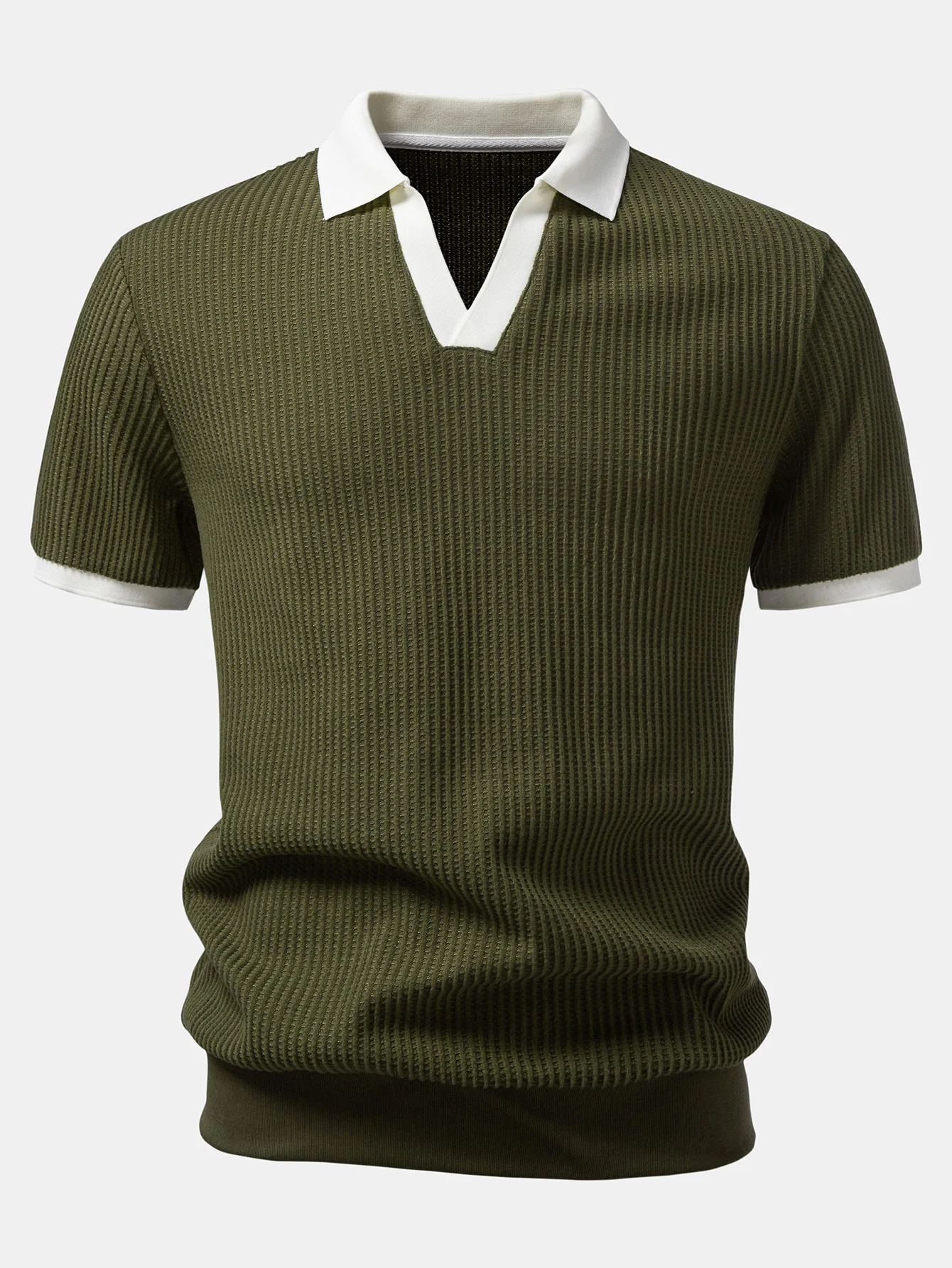 Contrast Knit Waffle Johnny Collar Polo & Slim Fit Tapered Trousers - Image 8