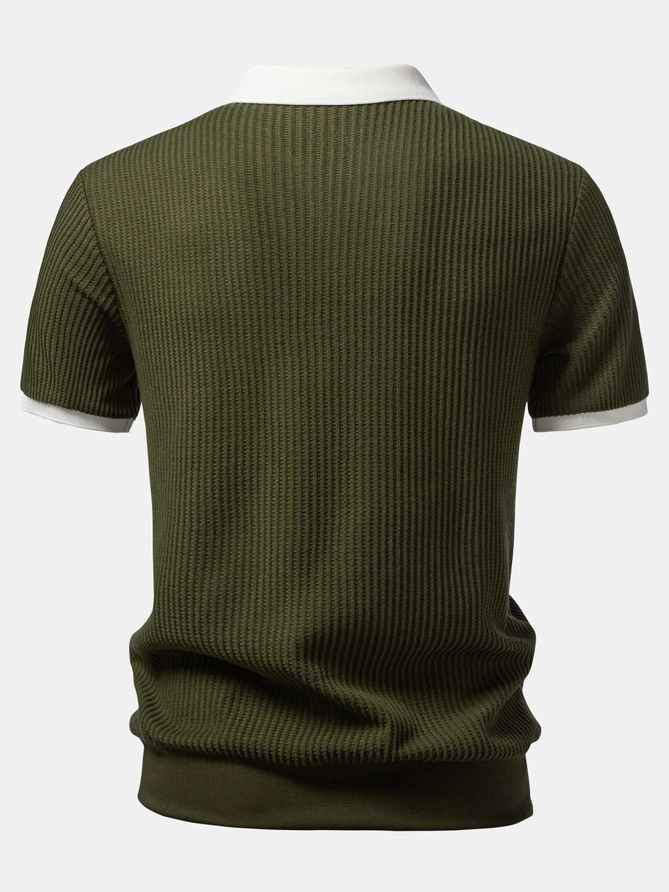 Contrast Knit Waffle Johnny Collar Polo & Slim Fit Tapered Trousers - Image 9