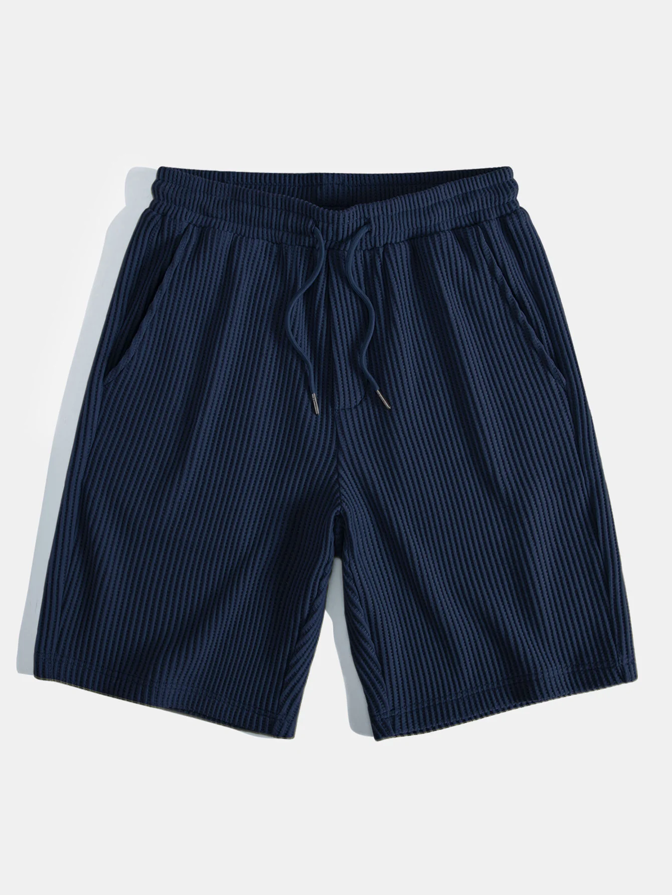 Waffle Johnny Collar Polo With Pocket & Drawstring Knitted Waffle Shorts - Image 14