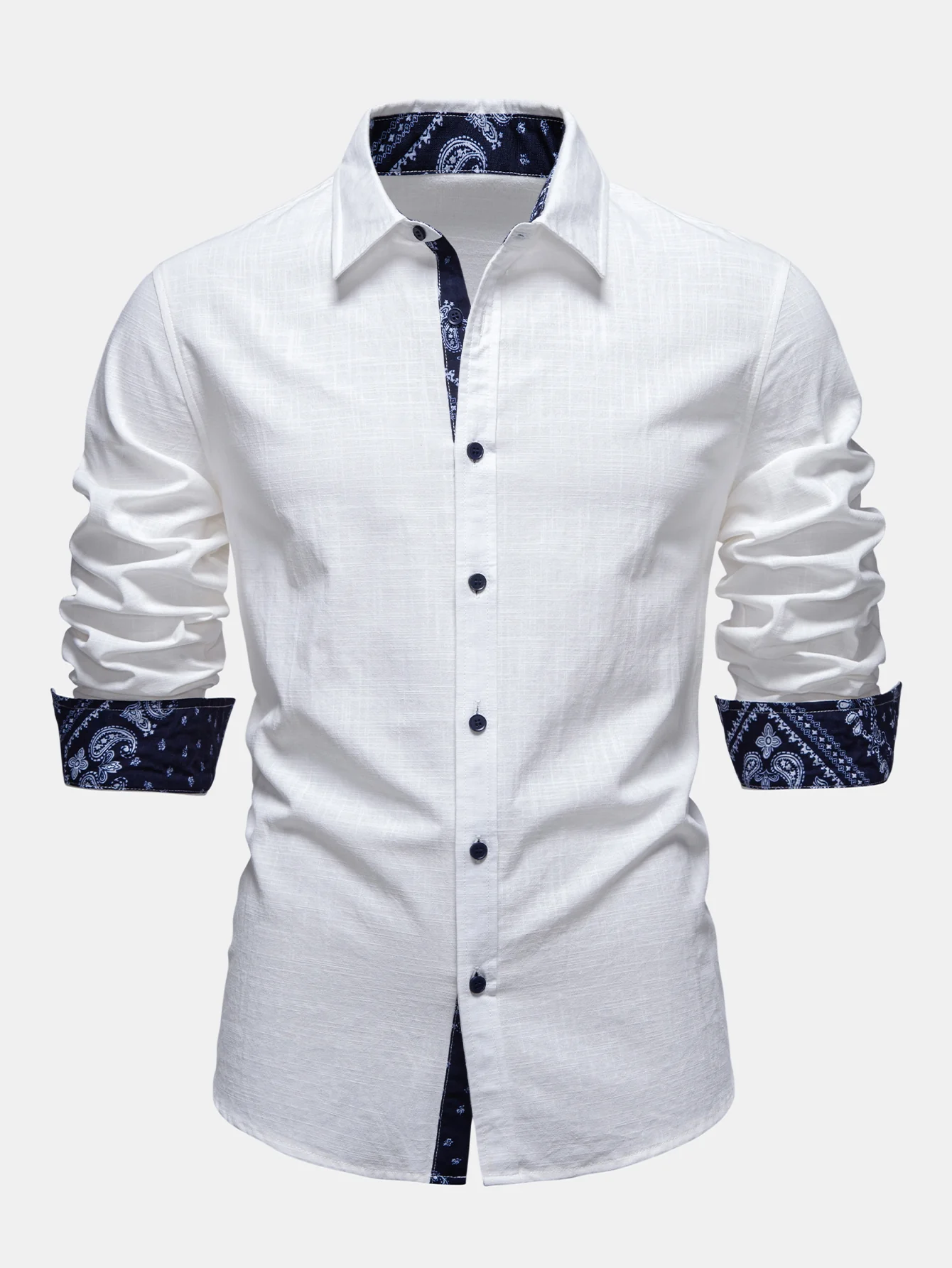 Contrast Paisley Print Linen Look Shirt & Straight Leg Linen Pants - Image 7