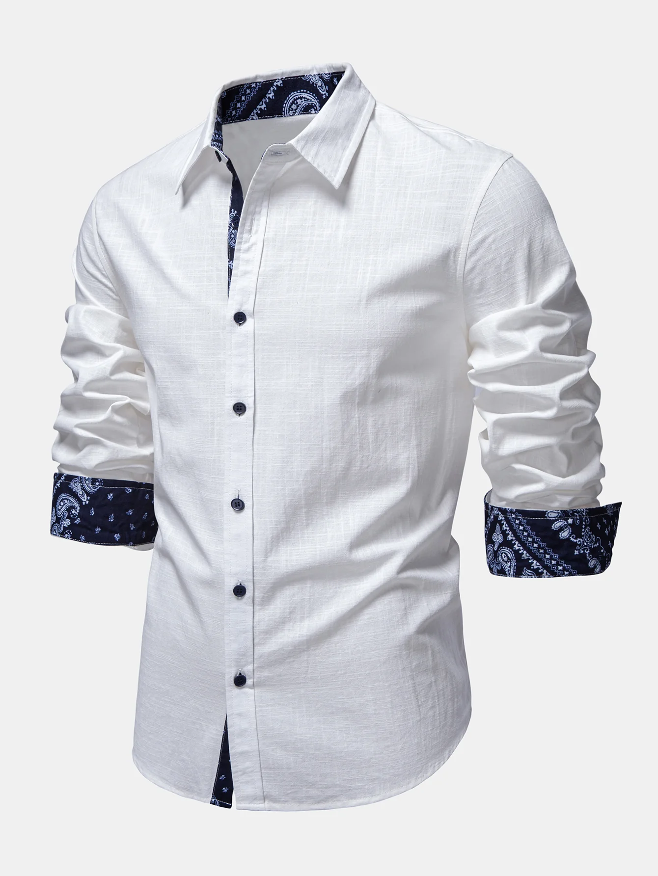 Contrast Paisley Print Linen Look Shirt & Straight Leg Linen Pants - Image 8