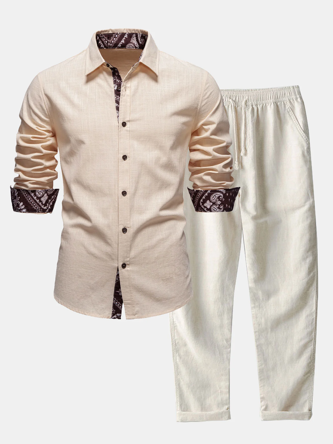 Contrast Paisley Print Linen Look Shirt & Straight Leg Linen Pants - Image 2