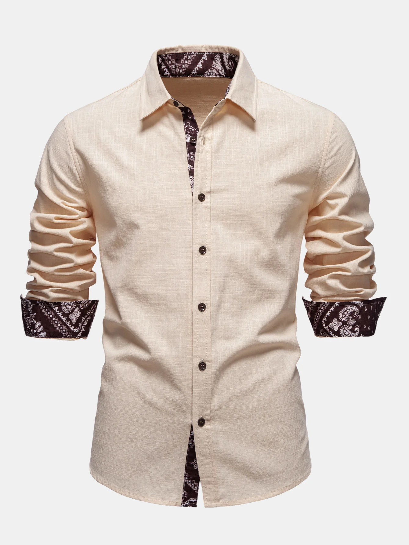 Contrast Paisley Print Linen Look Shirt & Straight Leg Linen Pants - Image 4