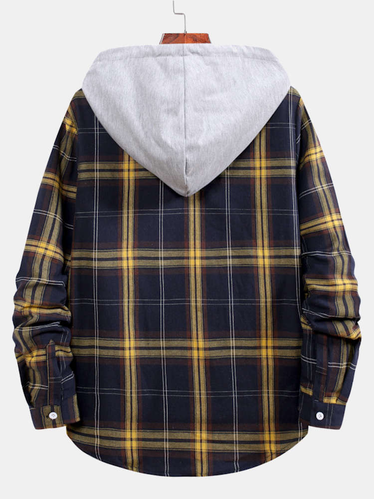 Kontrast-Patchwork-Hoodie-Karohemden - Image 4