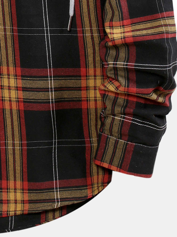 Kontrast-Patchwork-Hoodie-Karohemden - Image 6
