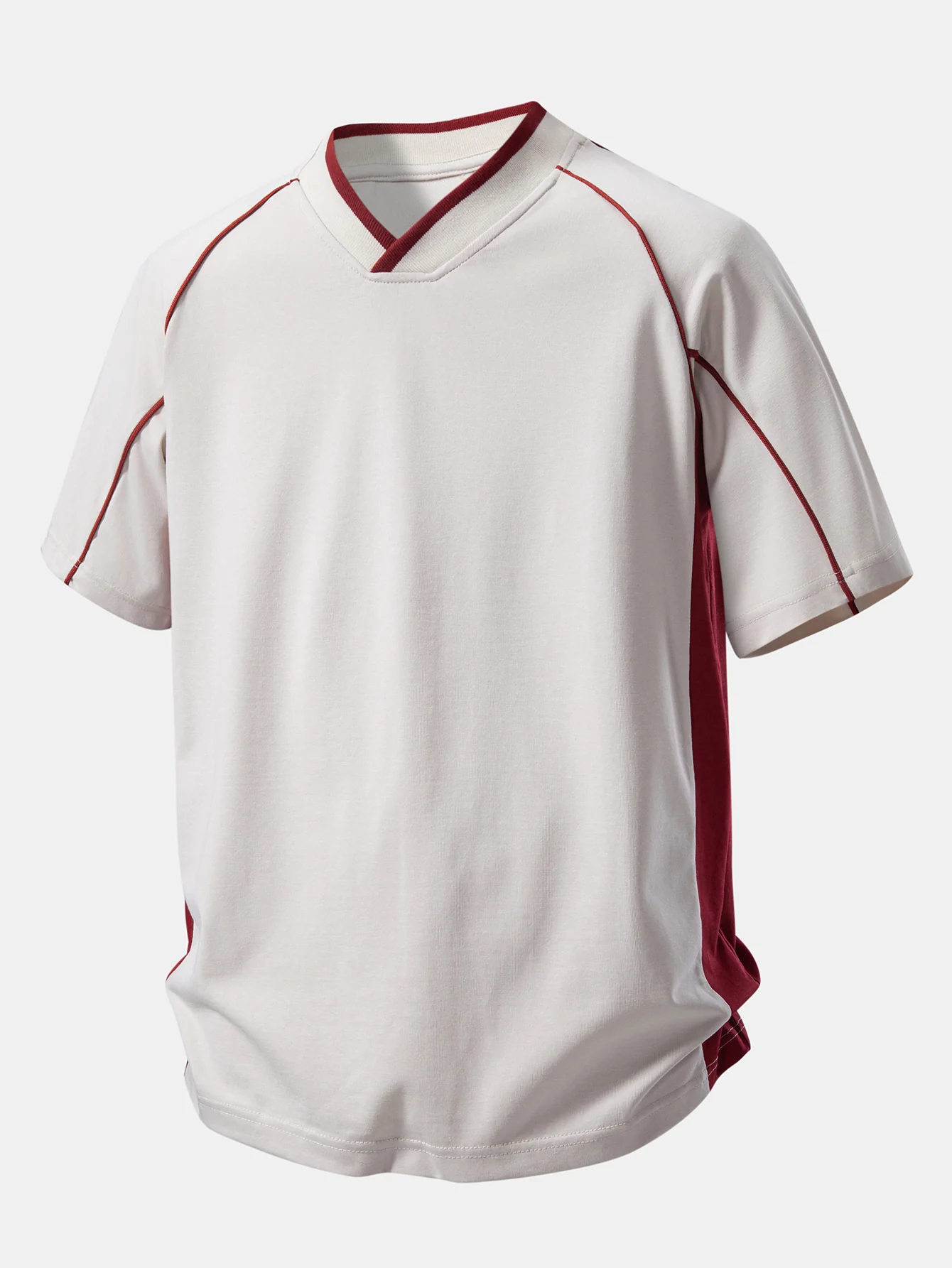 Contrast Piping V-Neck Raglan Sleeve T-Shirt - Image 3