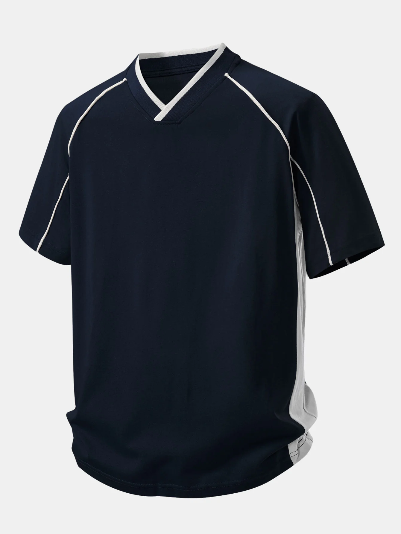 Contrast Piping V-Neck Raglan Sleeve T-Shirt - Image 5