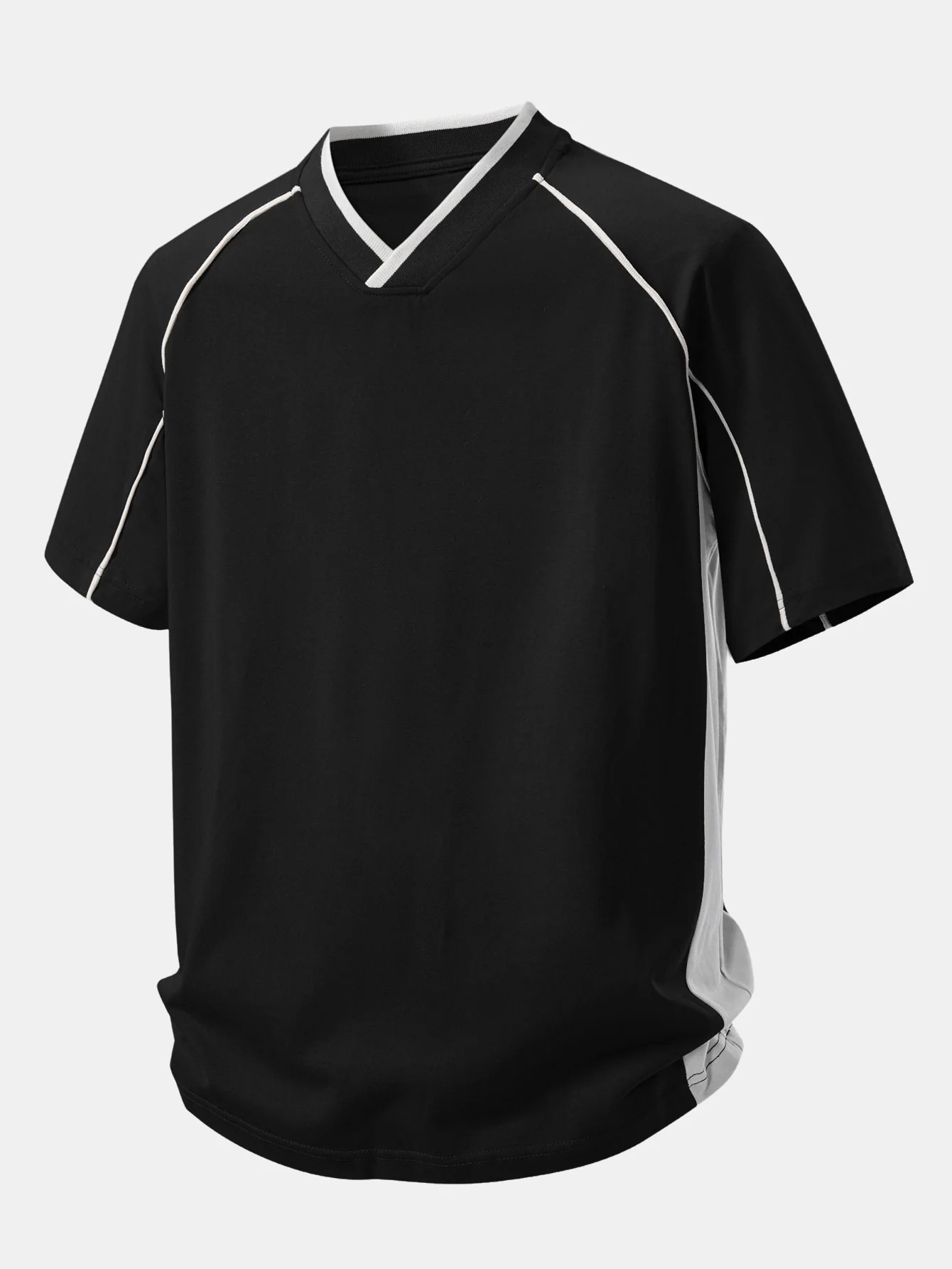 Contrast Piping V-Neck Raglan Sleeve T-Shirt - Image 7