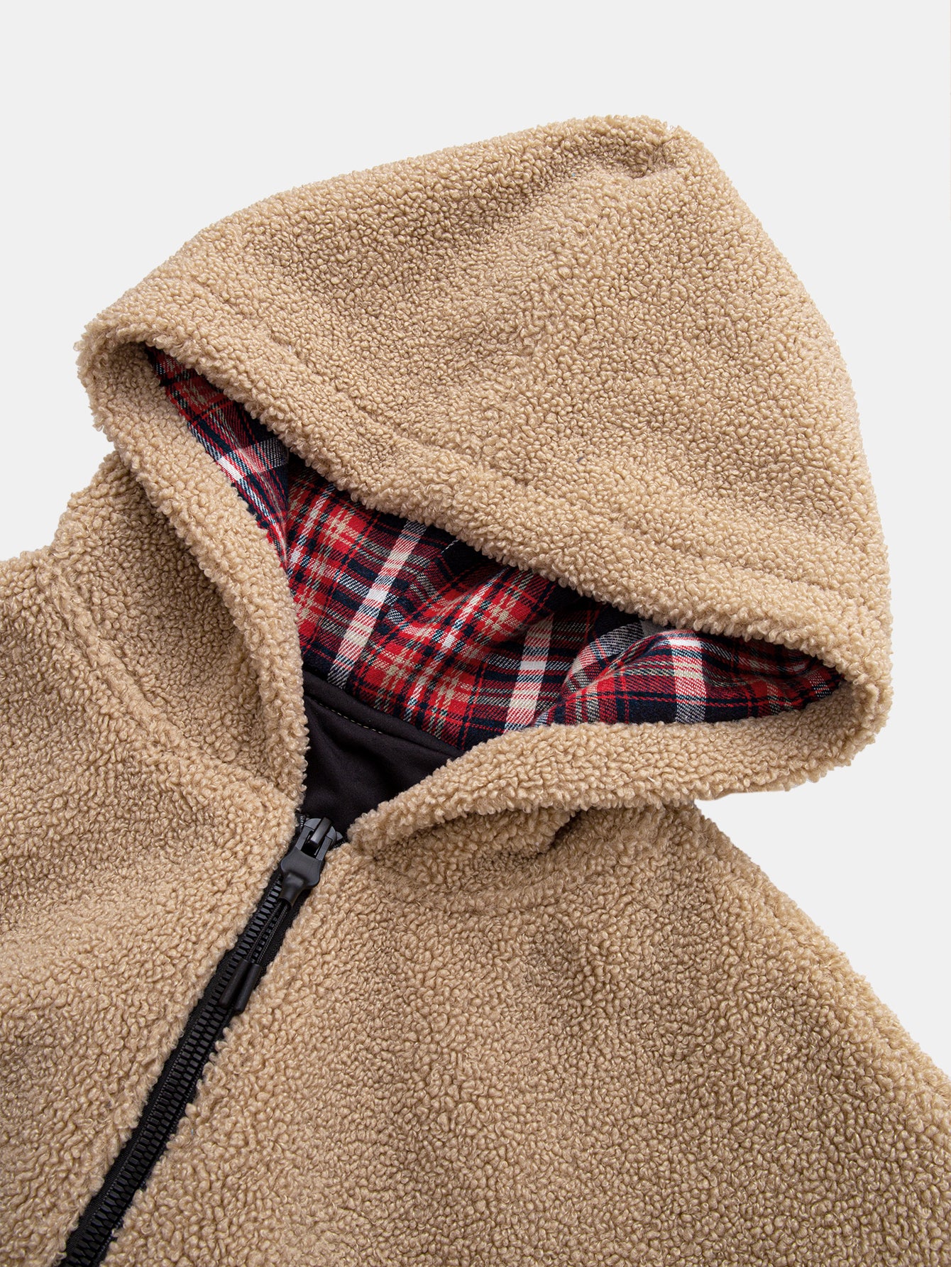 Contrast Plaid Teddy Zip-Up Hoodie - Image 7