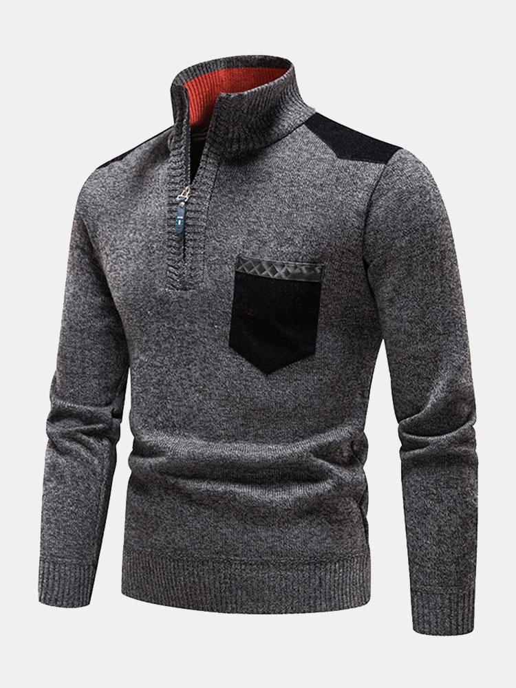 Kontrast-Taschenpanel-Halbzip-Sweater - Image 2