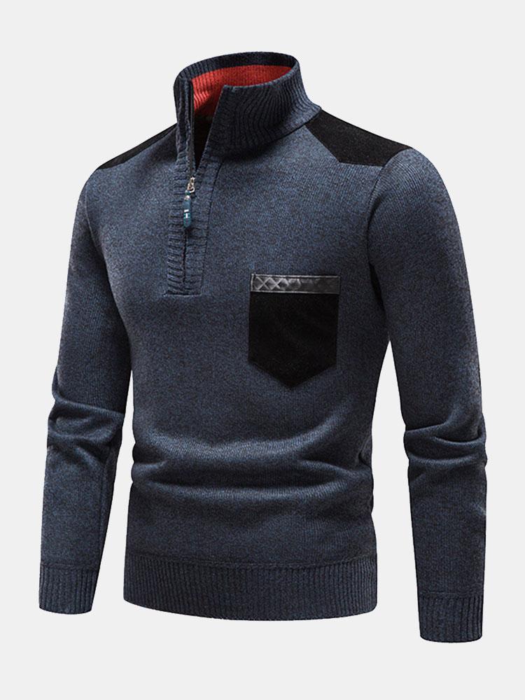 Kontrast-Taschenpanel-Halbzip-Sweater - Image 3