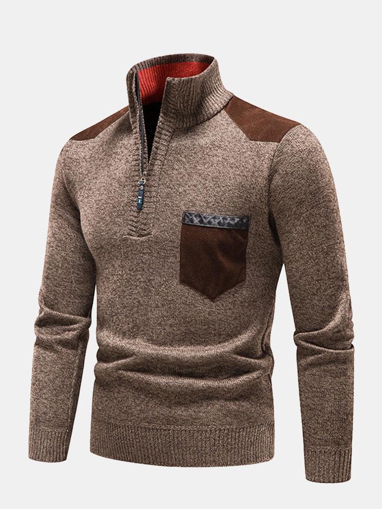 Kontrast-Taschenpanel-Halbzip-Sweater - Image 4