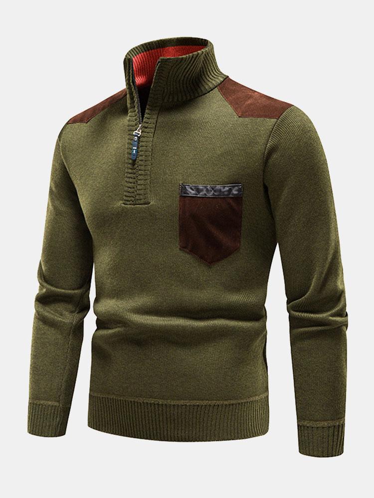 Kontrast-Taschenpanel-Halbzip-Sweater - Image 5