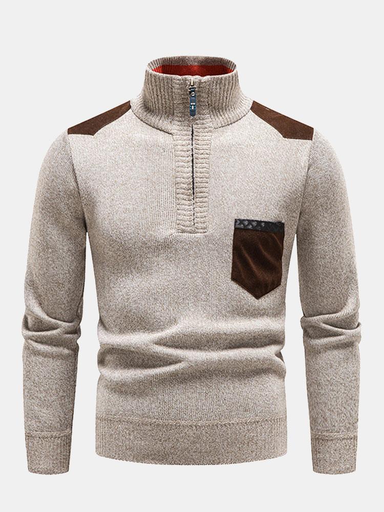 Kontrast-Taschenpanel-Halbzip-Sweater - Image 6