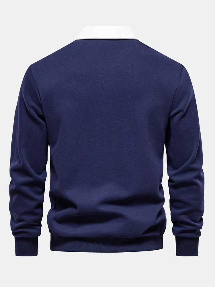 Kontrast-Polo-Kragen-Sweatshirt - Image 10