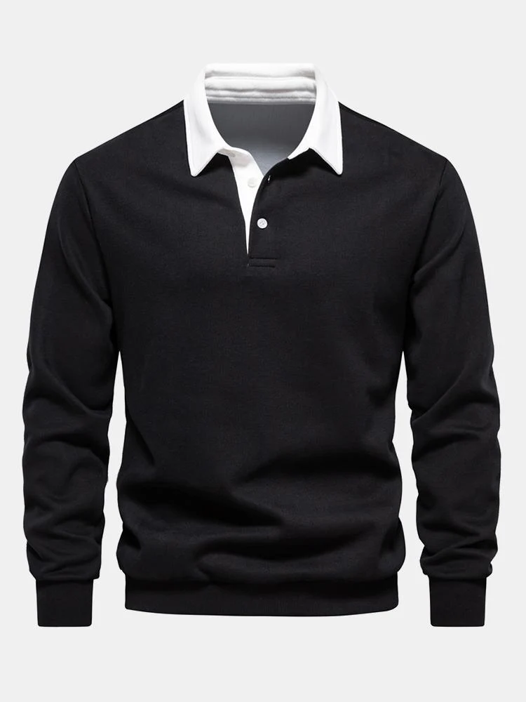 Kontrast-Polo-Kragen-Sweatshirt - Image 2