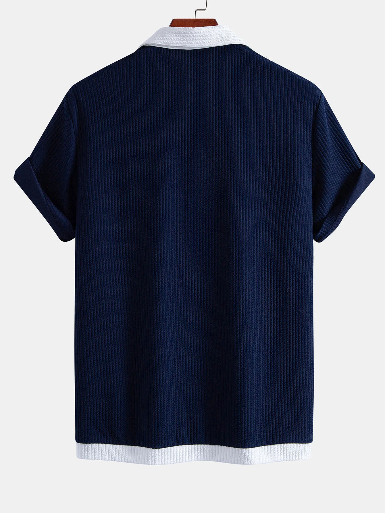 Contrast Ribbed Button Up Shirt - Image 4