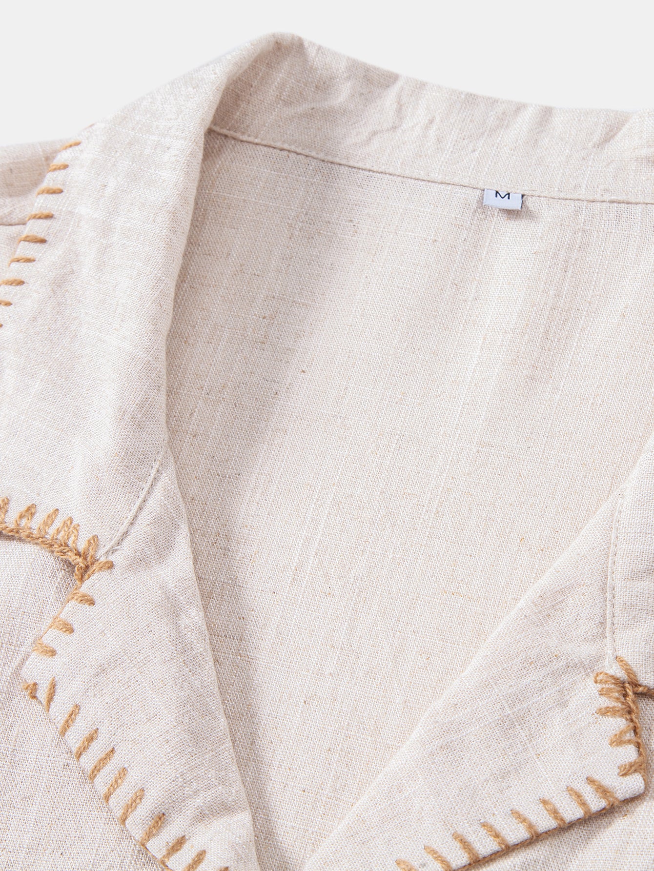 Contrast Stitching Linen Rayon Blend Cuban Shirt & Straight Leg Linen Pants - Image 16