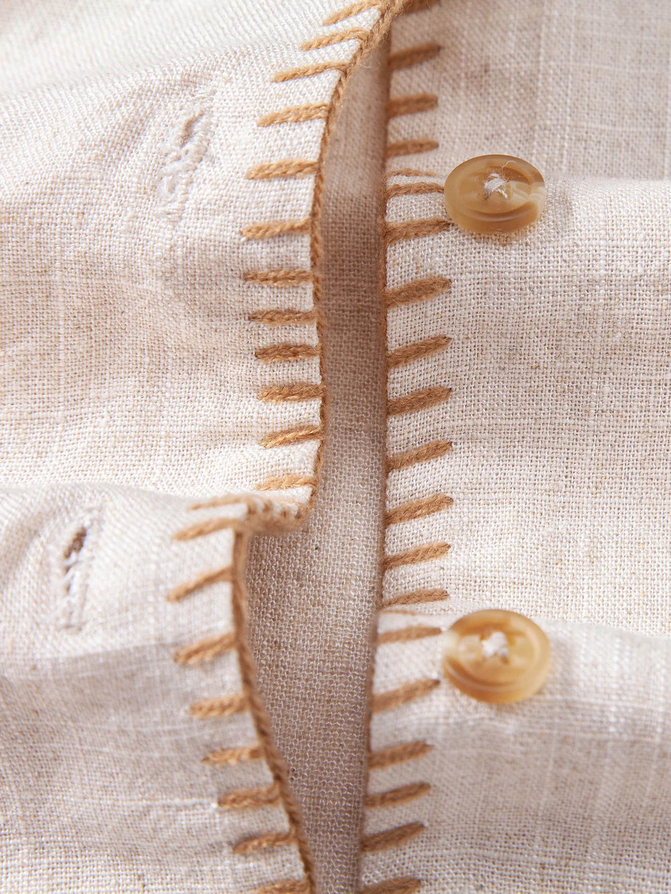 Contrast Stitching Linen Rayon Blend Cuban Shirt & Straight Leg Linen Pants - Image 18