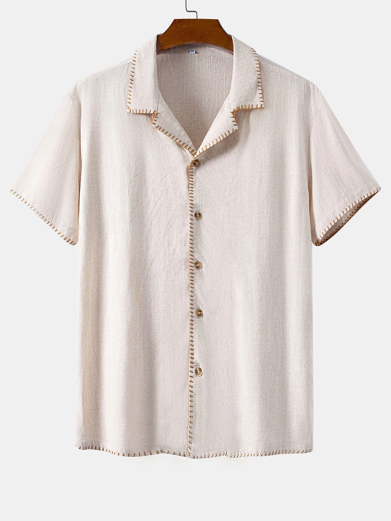 Contrast Stitching Linen Rayon Blend Cuban Shirt & Straight Leg Linen Pants - Image 4