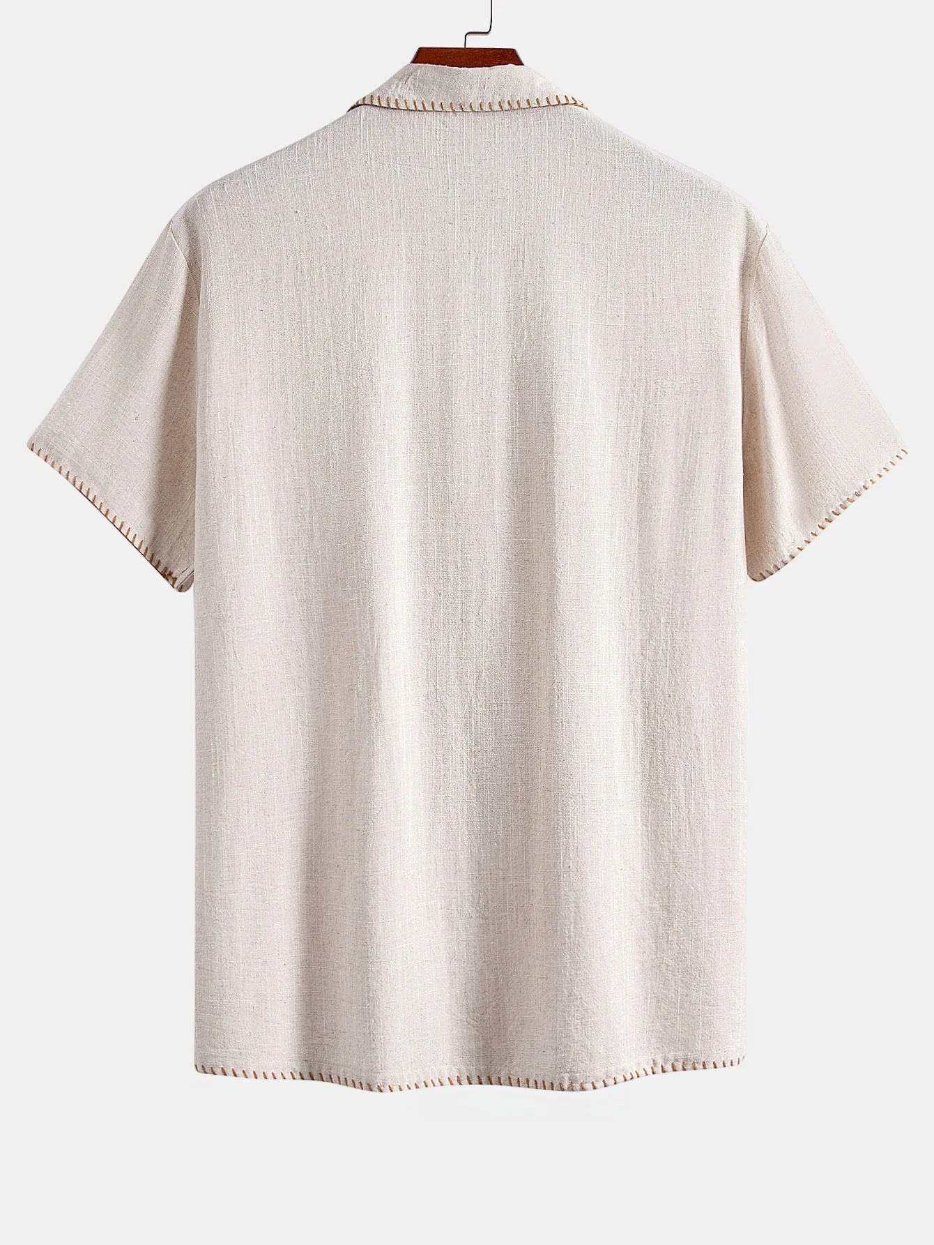 Contrast Stitching Linen Rayon Blend Cuban Shirt & Straight Leg Linen Pants - Image 5