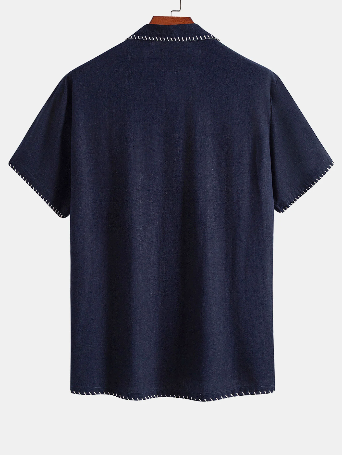 Contrast Stitching Linen Rayon Blend Cuban Shirt & Straight Leg Linen Pants - Image 7