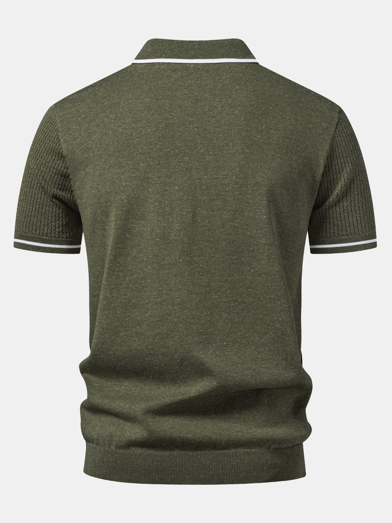 Contrast Stripe Trim Pocket Johnny Collar Knit Polo - Image 2