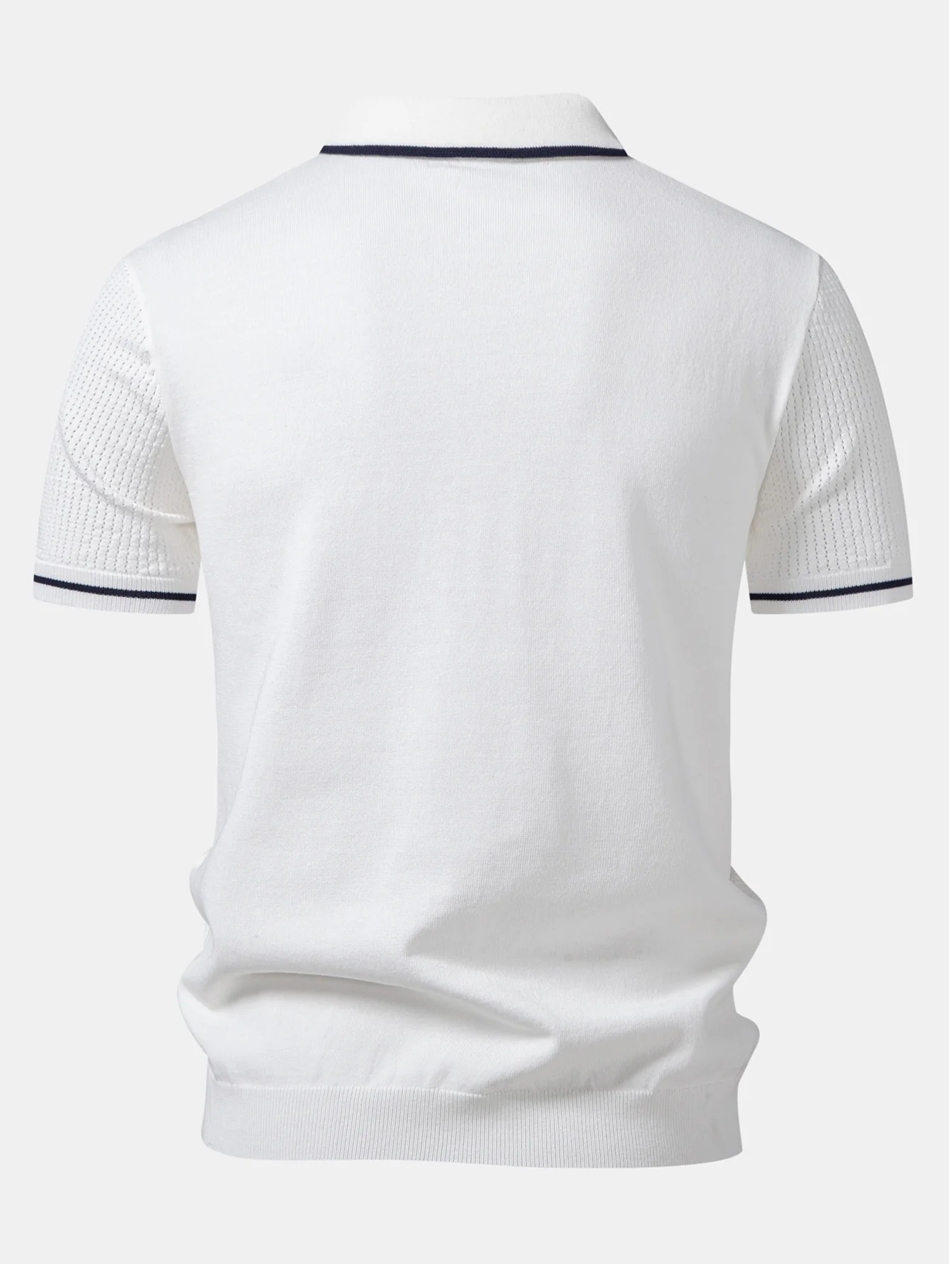 Contrast Stripe Trim Pocket Johnny Collar Knit Polo - Image 4