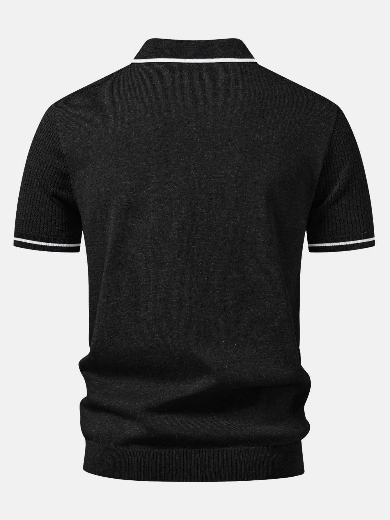 Contrast Stripe Trim Pocket Johnny Collar Knit Polo - Image 6