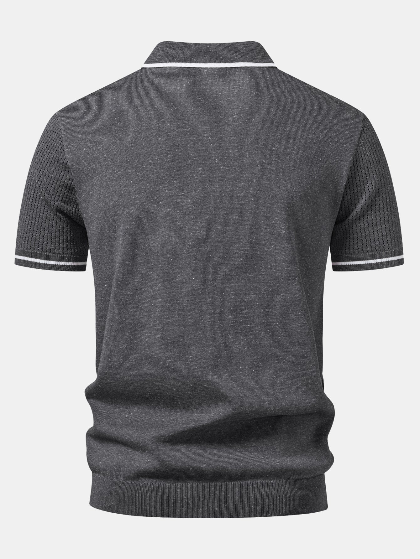 Contrast Stripe Trim Pocket Johnny Collar Knit Polo - Image 8