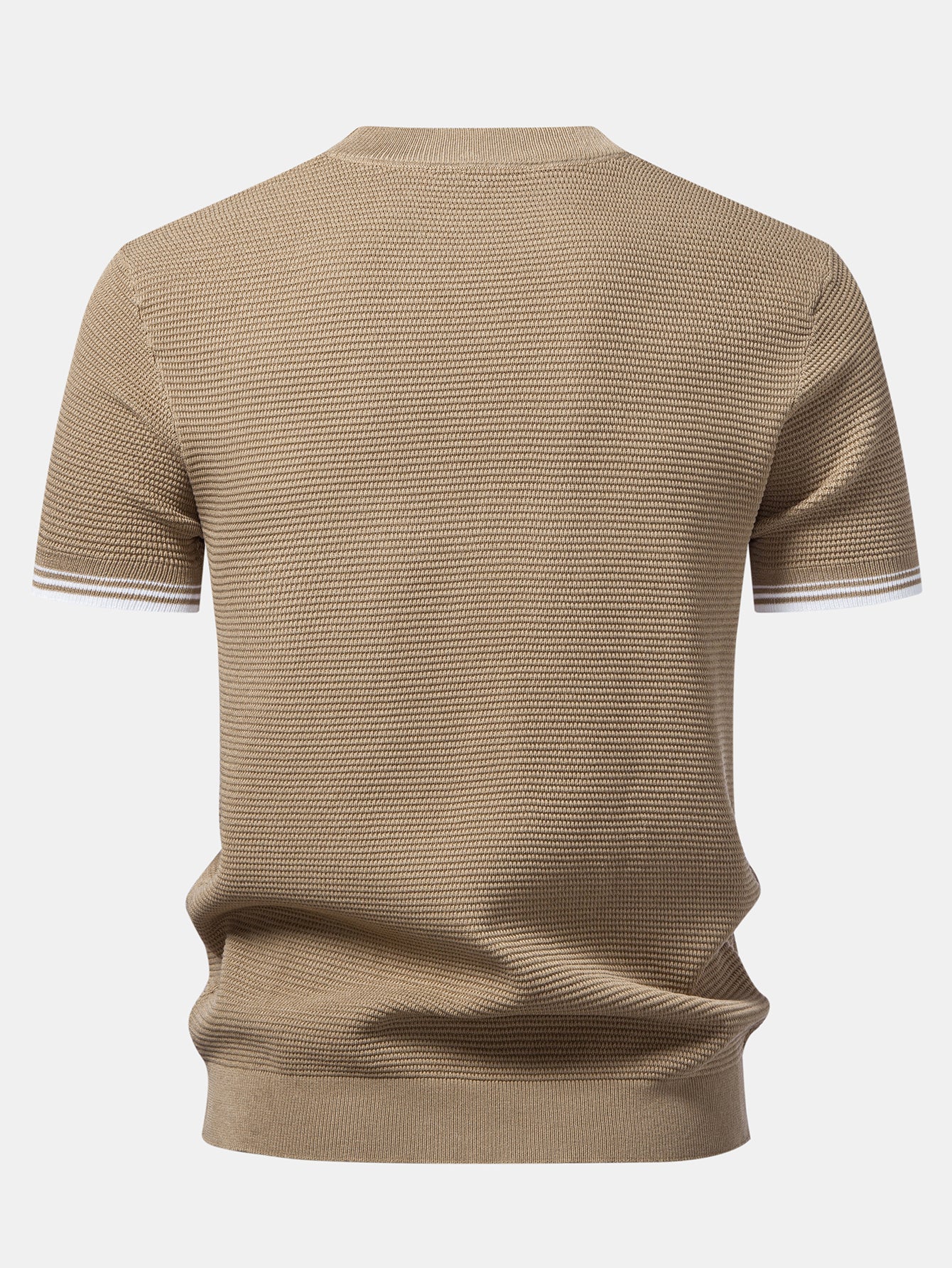 Contrast Stripe Trim Ribbed Knit T-Shirt - Image 2