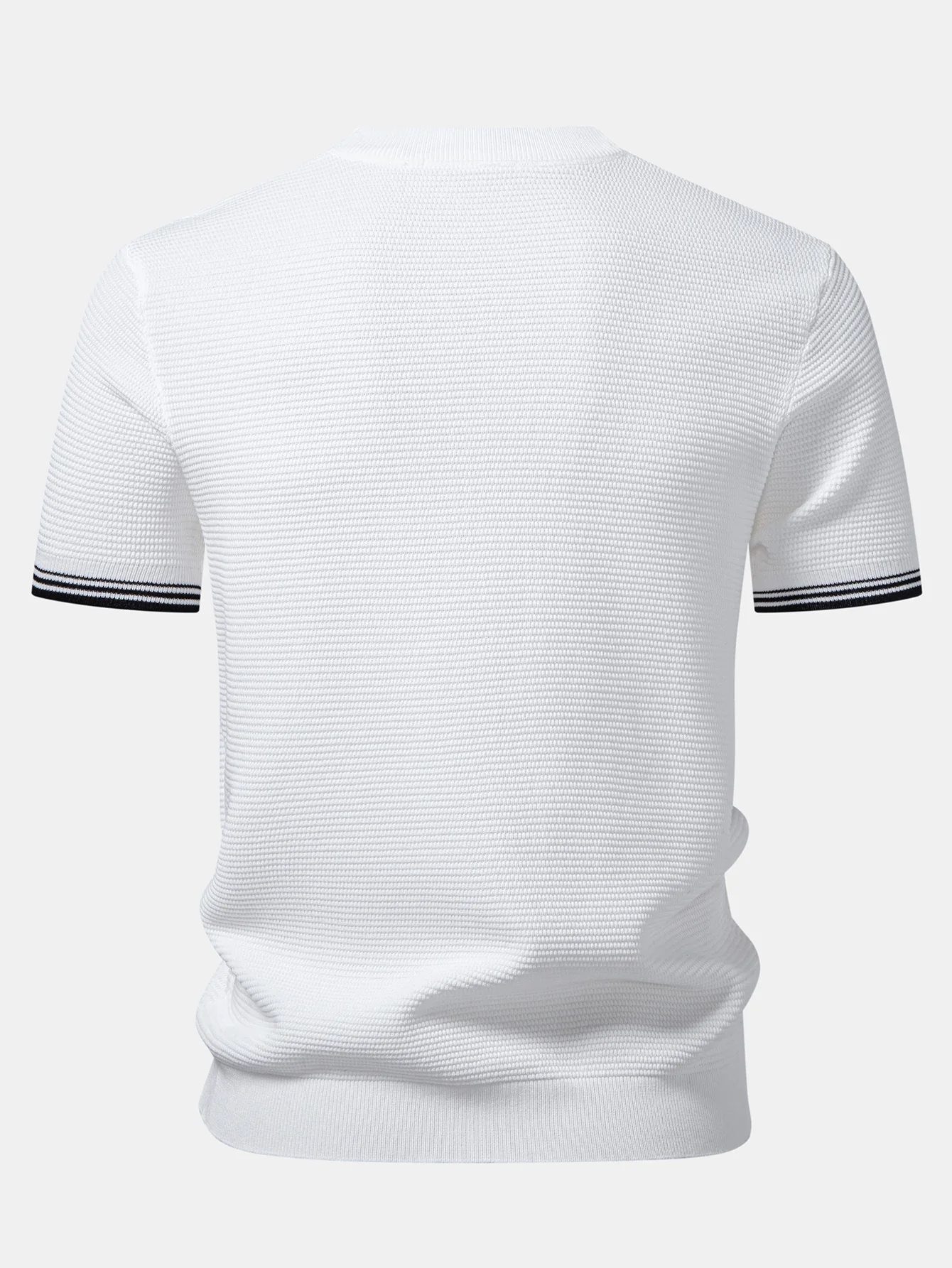 Contrast Stripe Trim Ribbed Knit T-Shirt - Image 4