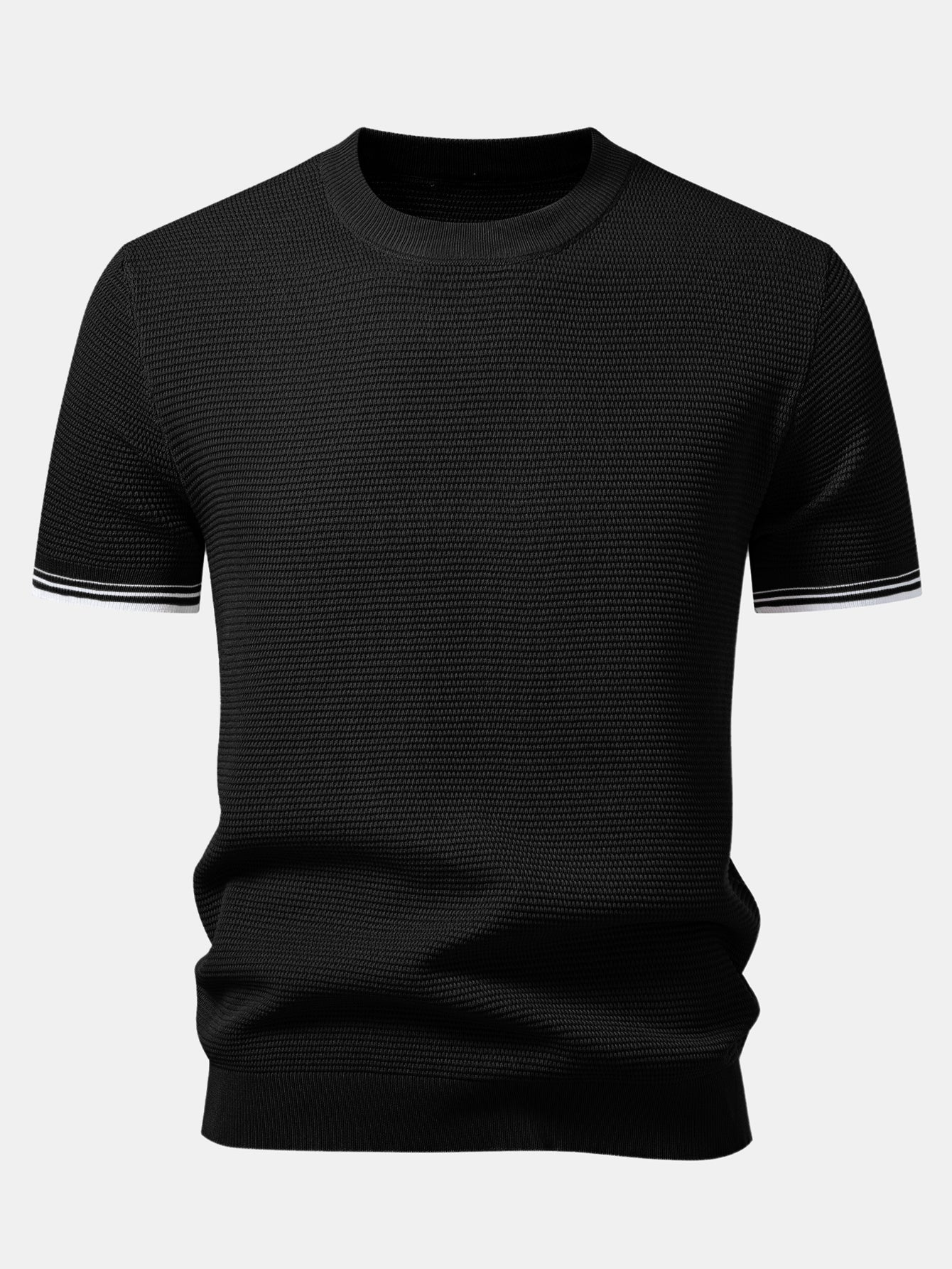 Contrast Stripe Trim Ribbed Knit T-Shirt - Image 5