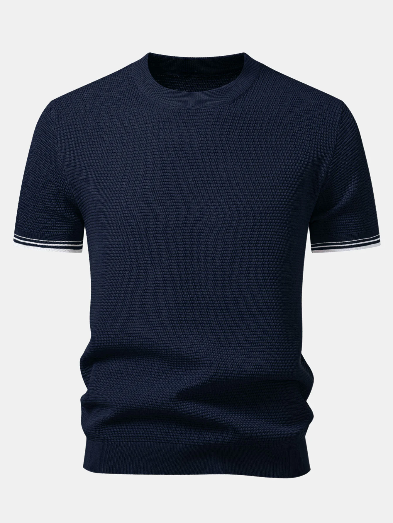 Contrast Stripe Trim Ribbed Knit T-Shirt - Image 7