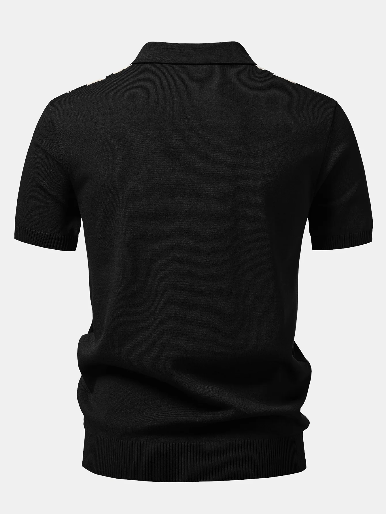 Contrast Striped Geometric zipper Knit Polo - Image 6