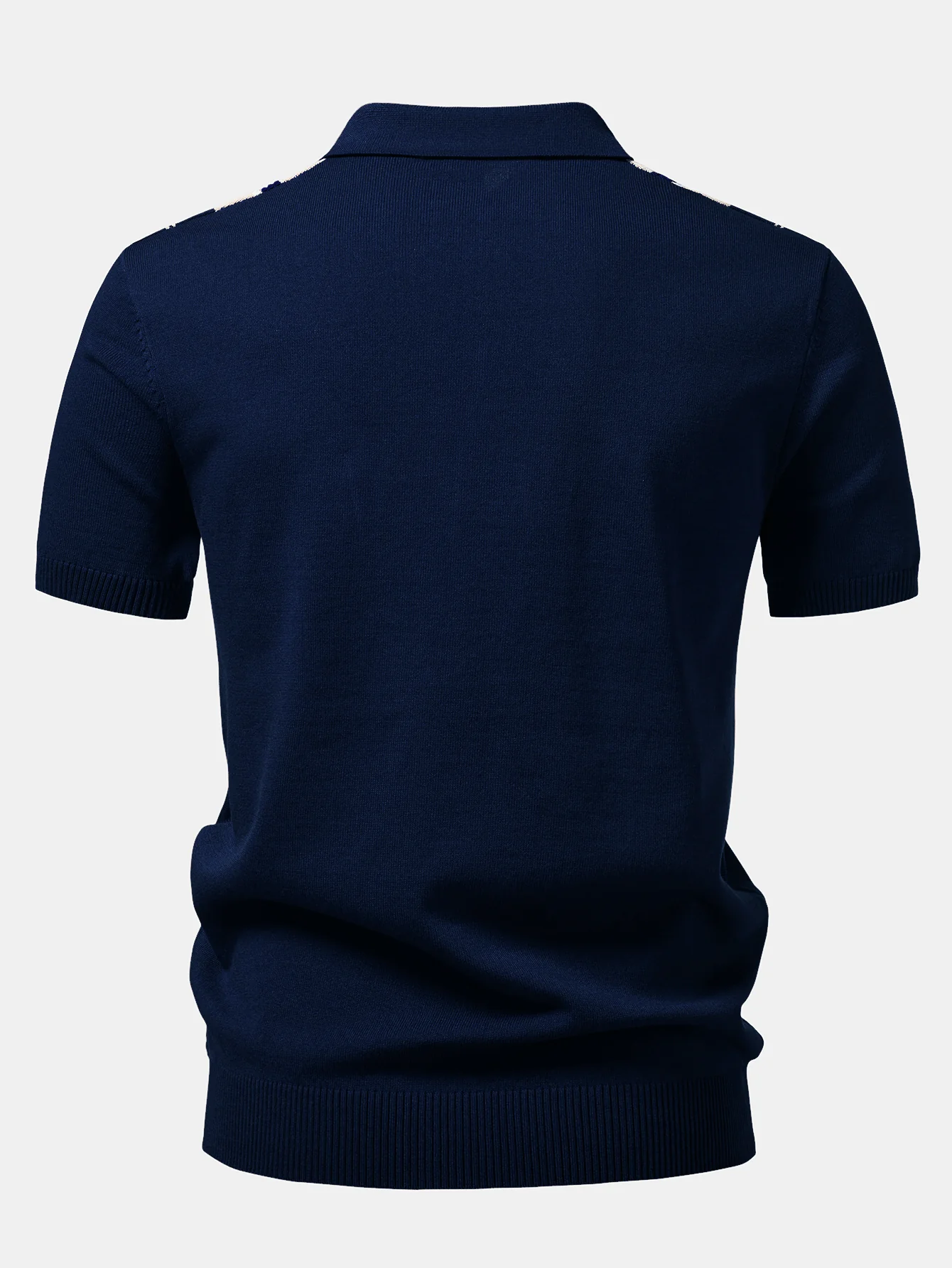 Contrast Striped Geometric zipper Knit Polo - Image 8
