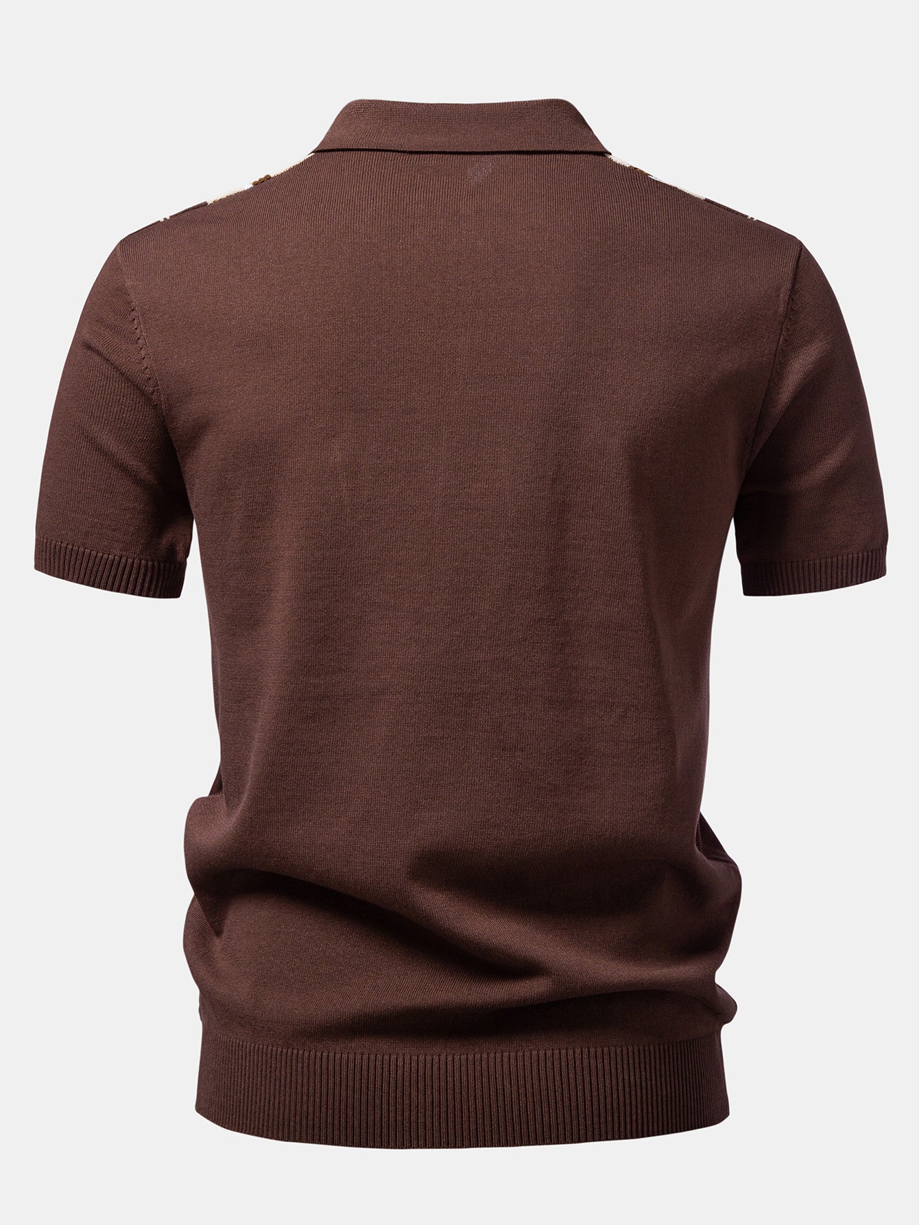 Contrast Striped Geometric zipper Knit Polo - Image 2